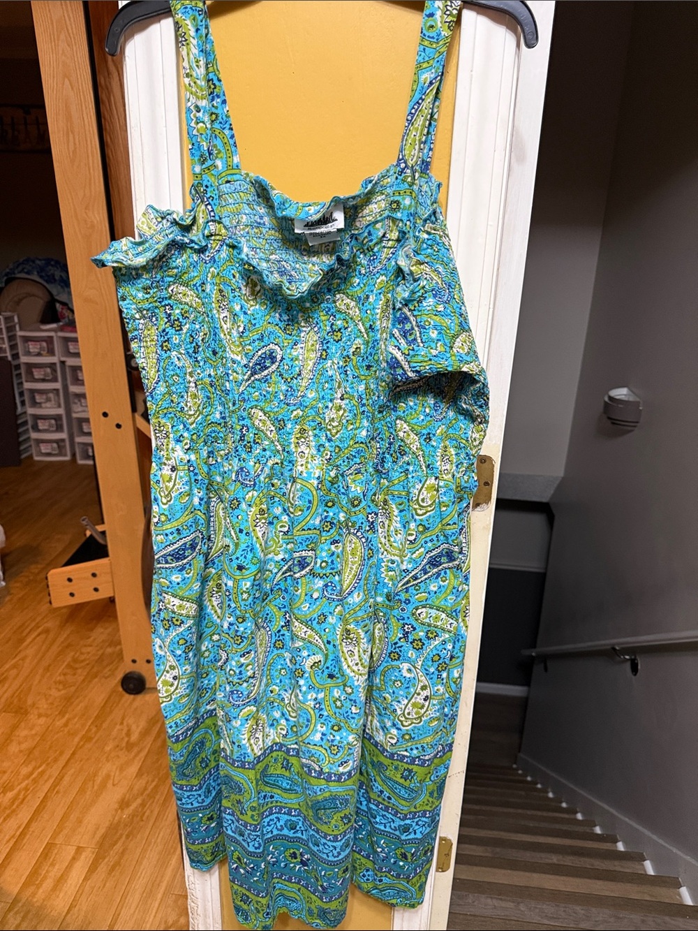 Metropolitan 2X Blue Green Paisley Sundress Smocked Cotton Midi Boho Plus